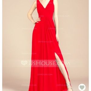 A-line/Princess V-neck floor length chiffon dress